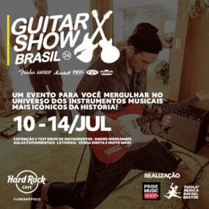 Florianópolis,Dia Mundial do Rock,Hard Rock Cafe,Villa Romana Shopping,Guitar Show 2024,Pride Music Shop,Fender,Squier,Gretsch,Jackson,EVH,Charvel,PRS,Marshall,Vox,Korg,Medeli,Telecaster Rosewood,George Harrison,Custom Shop,Escola de Música Rafael Bastos