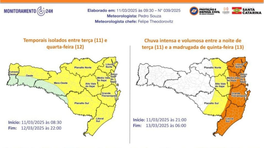 alagamentos,deslizamentos,Balneário Camboriú,Defesa Civil,previsão do tempo,Santa Catarina,chuvas intensas,Vale do Itajaí,Grande Florianópolis,Litoral Sul,Litoral Norte