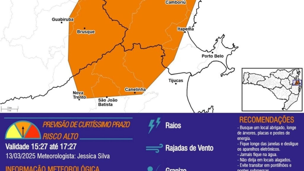 temporal,Balneário Camboriú,Defesa Civil,previsão do tempo,chuva forte,granizo,alagamentos,rajadas de vento,raios,segurança