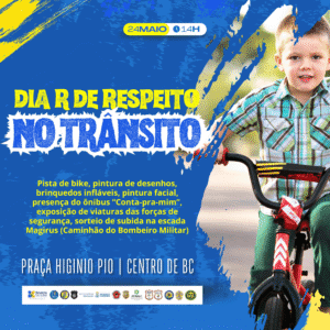 Maio Amarelo,respeito no trânsito,educação no trânsito,BC Trânsito,evento em Balneário Camboriú,campanha de trânsito,trânsito seguro,prevenção de acidentes,Escola Pública de Trânsito,escada Magirus,atividades educativas,comunidade no trânsito,segurança pública,mobilidade urbana,conscientização no trânsito