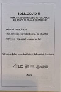 livro Solilóquio Balneário Camboriú,Isaque de Borba Corrêa,relançamento UDESC BC,história pescadores Camboriú,cultura catarinense
