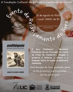 livro Solilóquio Balneário Camboriú,Isaque de Borba Corrêa,relançamento UDESC BC,história pescadores Camboriú,cultura catarinense