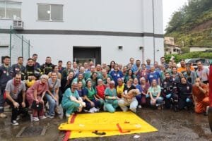 Unimed Litoral segurança,simulado incêndio BC,hospital Balneário Camboriú,treinamento emergência saúde,acreditação QMentum