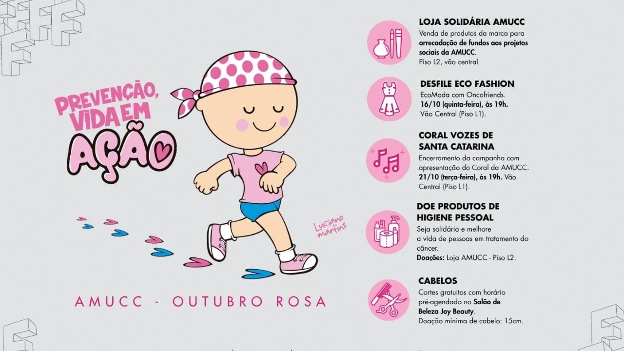 Floripa Shopping Outubro Rosa,AMUCC câncer de mama,prevenção câncer de mama,campanha Outubro Rosa SC