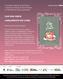 Chá das Cinco,lançamento literário,Regiane Schimidt Coleraus,Biblioteca Machado de Assis