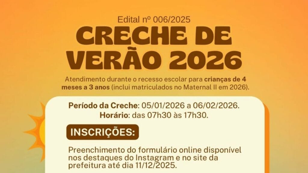 Creche de Verão 2026,inscrições Porto Belo,edital educação