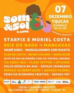 Som&amp;Sol Tijucas,evento cultural SC,programação gratuita