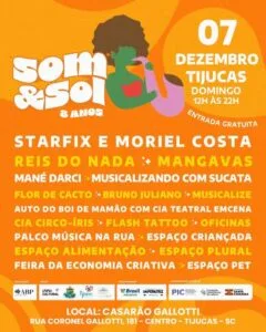 Som&amp;Sol Tijucas,evento cultural SC,programação gratuita