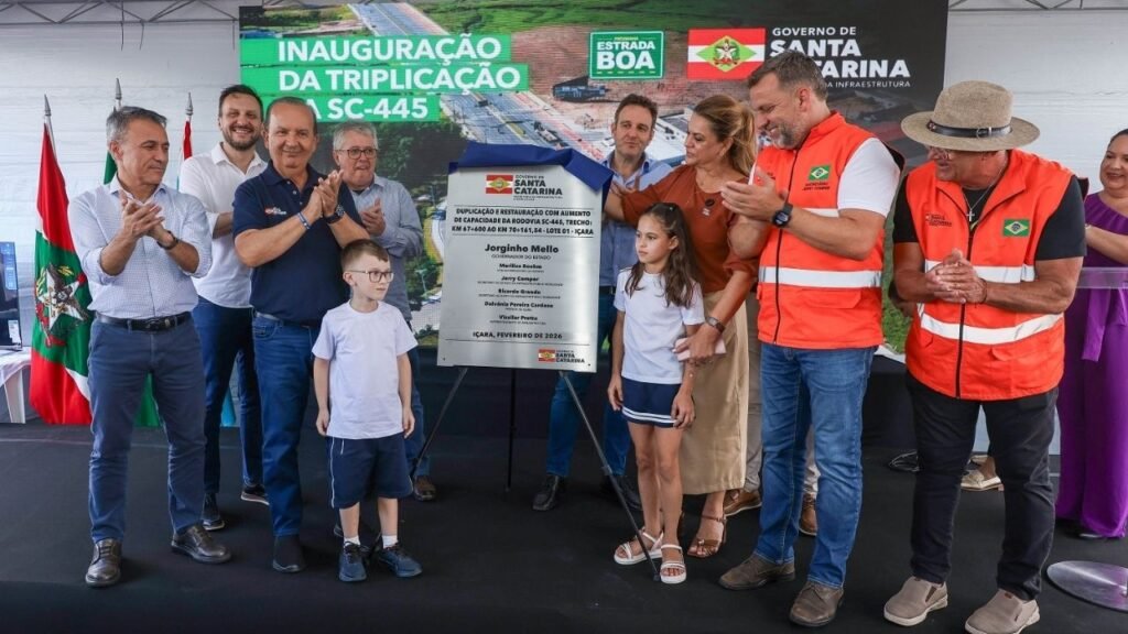 triplicação da SC-445,Içara,Estrada Boa,Jorginho Mello,obras rodoviárias SC,investimentos em educação SC,reforma de escolas estaduais,Balneário Rincão,infraestrutura no Sul de SC,mobilidade urbana Santa Catarina