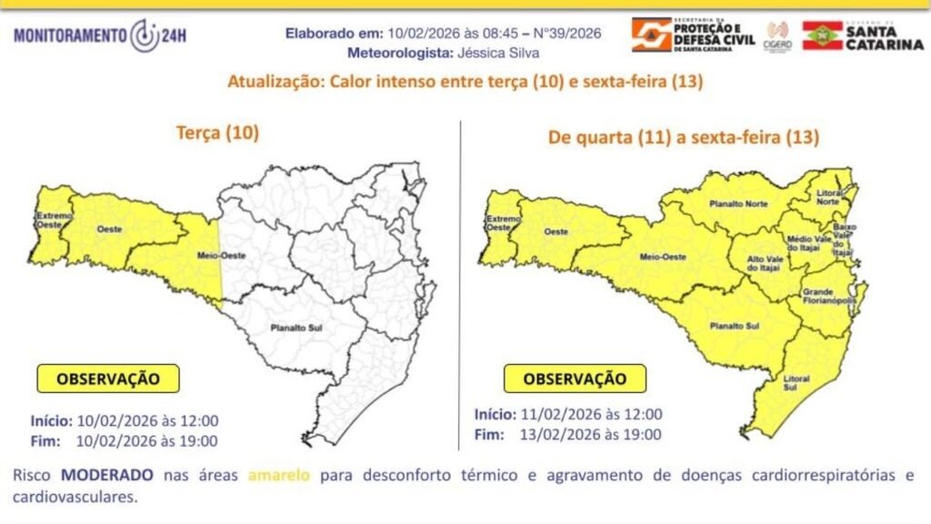 calor intenso Balneário Camboriú,alerta Defesa Civil,altas temperaturas SC,cuidados com o calor,verão em Santa Catarina,bem-estar animal,emergência Defesa Civil BC