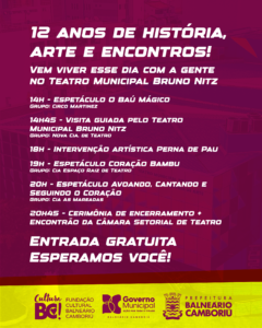 Dia do Teatro Balneário Camboriú,evento cultural BC 2026,Teatro Municipal Bruno Nitz programação,circo Balneário Camboriú evento,artes cênicas Santa Catarina,Fundação Cultural BC evento,espetáculo teatro BC,cultura Balneário Camboriú eventos,artistas locais BC teatro,programação cultural gratuita SC,teatro infantil Balneário Camboriú,evento Dia do Circo SC,movimento teatral BC,eventos culturais Santa Catarina,teatro e circo BC