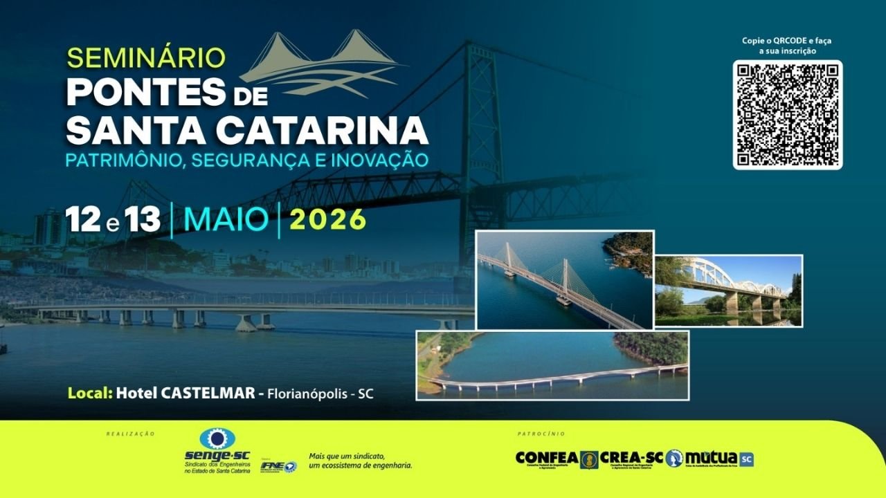 seminário pontes santa catarina 2026,engenharia infraestrutura florianópolis evento,ponte hercílio luz estudo caso,senger sc evento engenharia pontes,crea sc apoio seminário engenharia,inovação infraestrutura pontes brasil,segurança estrutural pontes sc,tecnologias iot drones engenharia,digital twin pontes infraestrutura,manutenção preventiva pontes brasil,gestão ativos infraestrutura sc,evento técnico engenharia florianópolis,profissionais engenharia seminário sc,desenvolvimento infraestrutura santa catarina,preservação patrimônio pontes sc