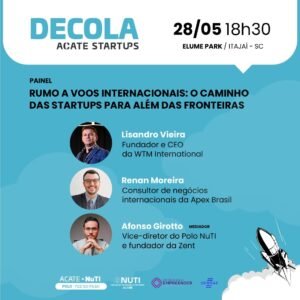 ACATE-NuTI,internacionalização de startups,evento de tecnologia em Itajaí,startups em Santa Catarina,inovação em Itajaí,ACATE Startups,ecossistema de inovação,empreendedorismo tecnológico,Pitch Competition,Elume Park Tecnológico,tecnologia catarinense,expansão global de startups,networking empresarial,Sebrae SC,Programa Empreender,mercado global para startups,evento de inovação em Santa Catarina,startups da Foz do Rio Itajaí,empresas de tecnologia SC,desenvolvimento de startups