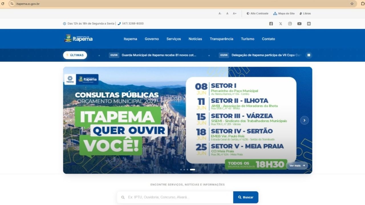 Prefeitura de Itapema,orçamento 2027 Itapema,participação popular orçamento,formulário online Itapema,audiências públicas Itapema,Secretaria de Finanças Itapema,LDO Itapema,LOA Itapema,planejamento orçamentário municipal,gestão pública Itapema,consulta pública orçamento,transparência pública Itapema,administração municipal Itapema,políticas públicas municipais,setor público Santa Catarina,orçamento participativo,Itapema SC orçamento,mobilidade urbana orçamento,saúde educação obras Itapema,governo municipal Itapema
