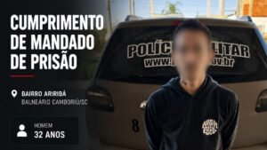 Polícia Militar Balneário Camboriú,mandado de prisão em Balneário Camboriú,bairro Ariribá,ROCAM,prisão por homicídio,segurança pública em Santa Catarina,PMSC,Presídio Regional de Itajaí,ocorrência policial,cumprimento de mandado judicial,crime de homicídio,policiamento em Balneário Camboriú,operação policial,notícias policiais