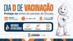 Dia D de vacinação em Camboriú,vacinação em Camboriú,Dia D vacinação Camboriú,vacinas Camboriú,campanha de vacinação Camboriú,vacinação contra gripe Camboriú,vacina contra tétano,vacina contra hepatites,vacinação nas UBSs,Unidades Básicas de Saúde de Camboriú,saúde pública em Camboriú,prevenção de doenças,vacinação preventiva,período de chuvas em Camboriú,El Niño em Santa Catarina,vacinação em Santa Catarina,carteira de vacinação,doses de vacina em atraso,prevenção durante enchentes,imunização em Camboriú