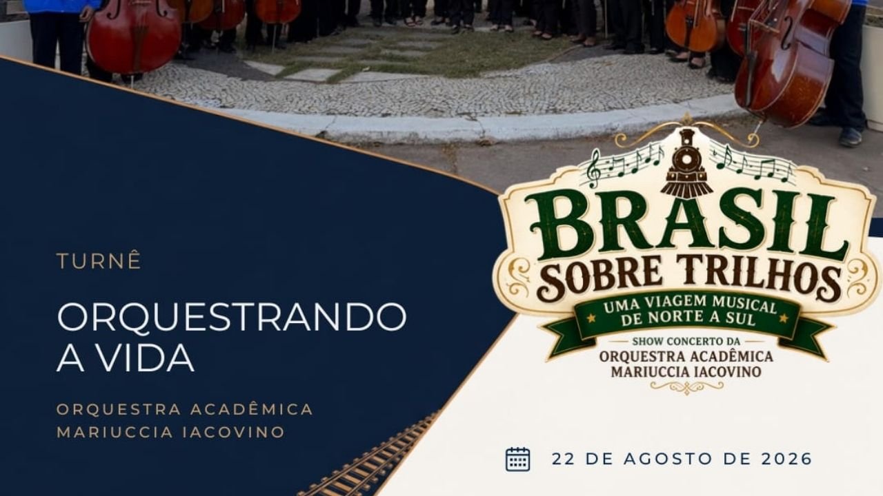 Brasil Sobre Trilhos Camboriú,espetáculo Brasil Sobre Trilhos,Brasil Sobre Trilhos Uma Viagem Musical de Norte a Sul,espetáculo em Camboriú,eventos em Camboriú,orquestra em Camboriú,Orquestra Acadêmica Mariuccia Iacovino,apresentação musical Camboriú,música brasileira em Camboriú,cultura em Camboriú,evento gratuito em Camboriú,programação cultural Camboriú,espetáculo gratuito em Camboriú,eventos culturais Santa Catarina,música em Santa Catarina,turnê Orquestrando a Vida,Centro Cultural Guga Camboriú,apresentações de orquestra,cultura brasileira,música clássica em Camboriú