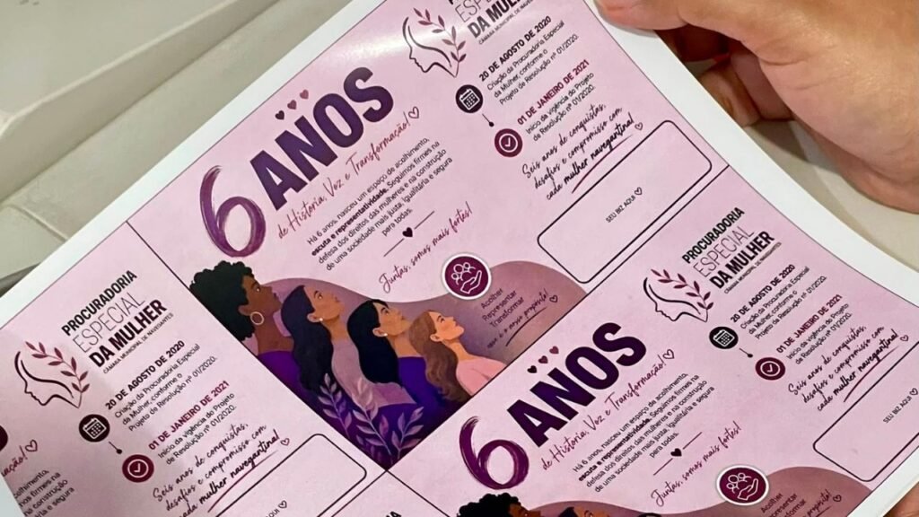 Procuradoria da Mulher de Navegantes,Procuradoria Especial da Mulher,Navegantes,Câmara de Vereadores de Navegantes,direitos das mulheres em Navegantes,defesa dos direitos das mulheres,violência contra a mulher,políticas públicas para mulheres,atendimento às mulheres,ações da Procuradoria da Mulher,seis anos da Procuradoria da Mulher,Lei Maria da Penha,combate à violência contra a mulher,dignidade menstrual,empreendedorismo feminino,saúde da mulher,Promotoras Legais Populares,Blitzes Informativas,Agosto Lilás,Santa Catarina,participação feminina,orientação às mulheres