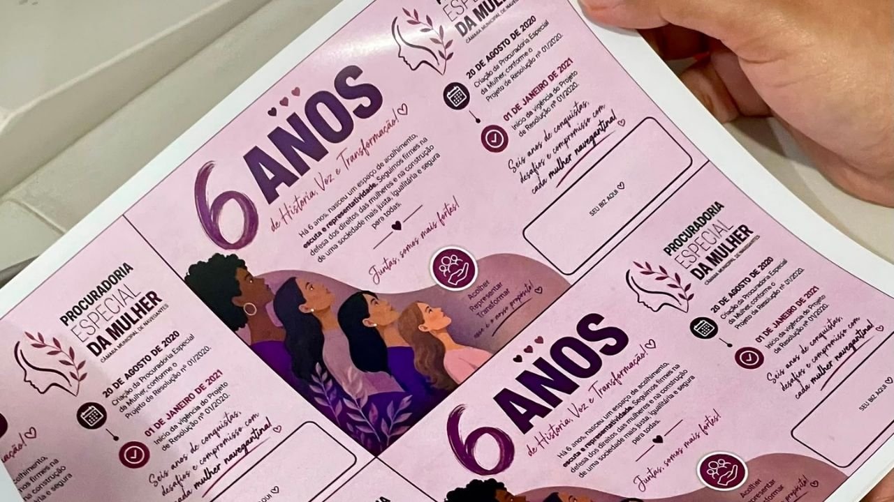 Procuradoria da Mulher de Navegantes,Procuradoria Especial da Mulher,Navegantes,Câmara de Vereadores de Navegantes,direitos das mulheres em Navegantes,defesa dos direitos das mulheres,violência contra a mulher,políticas públicas para mulheres,atendimento às mulheres,ações da Procuradoria da Mulher,seis anos da Procuradoria da Mulher,Lei Maria da Penha,combate à violência contra a mulher,dignidade menstrual,empreendedorismo feminino,saúde da mulher,Promotoras Legais Populares,Blitzes Informativas,Agosto Lilás,Santa Catarina,participação feminina,orientação às mulheres