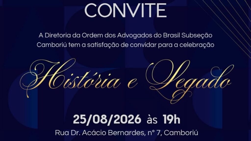 OAB Camboriú,OAB Camboriú 15 anos,aniversário OAB Camboriú,História e Legado OAB,evento OAB Camboriú,advocacia em Camboriú,Ordem dos Advogados do Brasil,Subseção OAB Camboriú,500 advogados Camboriú,advocacia em Santa Catarina,crescimento da advocacia,defesa da cidadania,Auditório Dra. Luciana Piccoli,Aldo Novaes Neto,Maikon Rafael Matoso,evento jurídico em Camboriú,comemoração OAB 2026,solenidade OAB Camboriú,direito em Camboriú