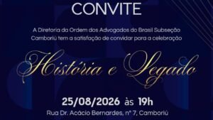 OAB Camboriú,OAB Camboriú 15 anos,aniversário OAB Camboriú,História e Legado OAB,evento OAB Camboriú,advocacia em Camboriú,Ordem dos Advogados do Brasil,Subseção OAB Camboriú,500 advogados Camboriú,advocacia em Santa Catarina,crescimento da advocacia,defesa da cidadania,Auditório Dra. Luciana Piccoli,Aldo Novaes Neto,Maikon Rafael Matoso,evento jurídico em Camboriú,comemoração OAB 2026,solenidade OAB Camboriú,direito em Camboriú