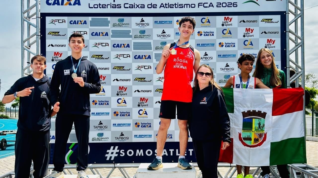 atletismo Balneário Camboriú,Campeonato Estadual Caixa de Atletismo,atletismo Sub-16 Santa Catarina,Fundação Municipal de Esportes,medalhas atletismo Chapecó,Kauani Natyeli Rodriguês de Oliveira,Enzo Santos da Silva salto com vara,João Moniz Mello treinador FME,Complexo Esportivo do Verdão,atletismo estadual setembro 2026,esporte de base Balneário Camboriú,categorias sub-16 atletismo,resultados atletismo catarinense,competição de atletismo SC,jovens atletas Balneário Camboriú