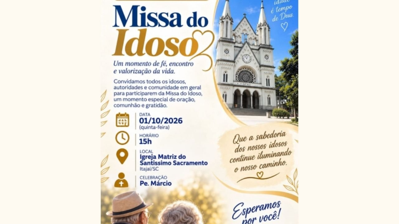 Dia Nacional do Idoso,Missa do Idoso,missa em Itajaí,Dia do Idoso em Itajaí,Itajaí,missa para idosos,idosos em Itajaí,terceira idade,assistência social Itajaí,Secretaria de Assistência Social,Igreja Matriz do Santíssimo Sacramento,Igreja Matriz de Itajaí,padre Márcio Vignoli,homenagem aos idosos,valorização da pessoa idosa,convivência familiar,vínculos comunitários,programação em Itajaí,evento para idosos
