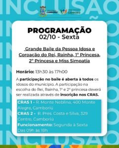 Olimpíadas da Pessoa Idosa,Camboriú,Olimpíadas da Pessoa Idosa em Camboriú,pessoa idosa em Camboriú,atividades para idosos,esporte para terceira idade,integração da pessoa idosa,Secretaria de Desenvolvimento e Assistência Social,Ginásio Irineu Bornhausen,Grande Baile da Pessoa Idosa,Rei e Rainha da Pessoa Idosa,qualidade de vida dos idosos,socialização na terceira idade,eventos para idosos,assistência social em Camboriú,atividades recreativas para idosos,dança para idosos,Instituto Federal Catarinense,IFC Camboriú
