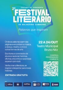 Festival Literário de Balneário Camboriú,2º Festival Literário de Balneário Camboriú,festival literário 2026,festival de literatura em Santa Catarina,eventos culturais em Balneário Camboriú,evento gratuito em Balneário Camboriú,Teatro Municipal Bruno Nitz,programação do festival literário,Palavras que Inspiram,Fundação Cultural de Balneário Camboriú,Prefeitura de Balneário Camboriú,festival literário em outubro,o que fazer em Balneário Camboriú em outubro,lançamento de livros em Santa Catarina,inscrição para autores catarinenses,Carpinejar em Balneário Camboriú,Ana Paula Araújo em Balneário Camboriú,festival literário com acessibilidade,Libras em eventos culturais,banda Os Extraordinários